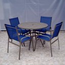 Ver imagem 1 de Conjunto Maresias - Mesa com Tampo Ripado em Alumínio com 1.0m de diâmetro e quatro Cadeiras em Alum