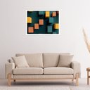 Ver imagem 1 de Quadro Decorativo Blocos Verde Amarelo Geométrico - 50x70cm:moldura Preta