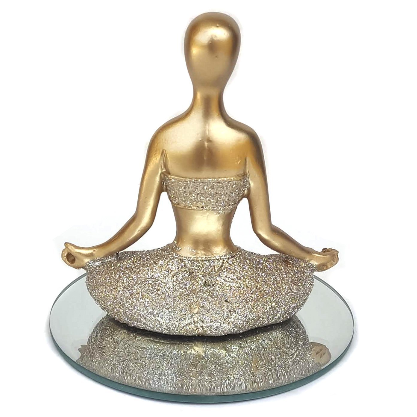 Decoração Yoga Dourada Meditação Em Resina meditando posição B enfeite rezando com espelho - 4