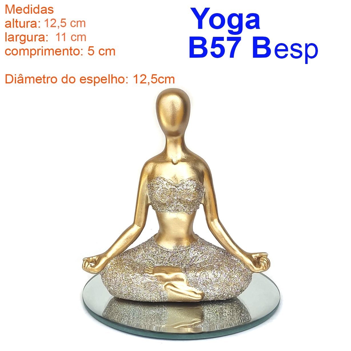 Decoração Yoga Dourada Meditação Em Resina meditando posição B enfeite rezando com espelho - 5