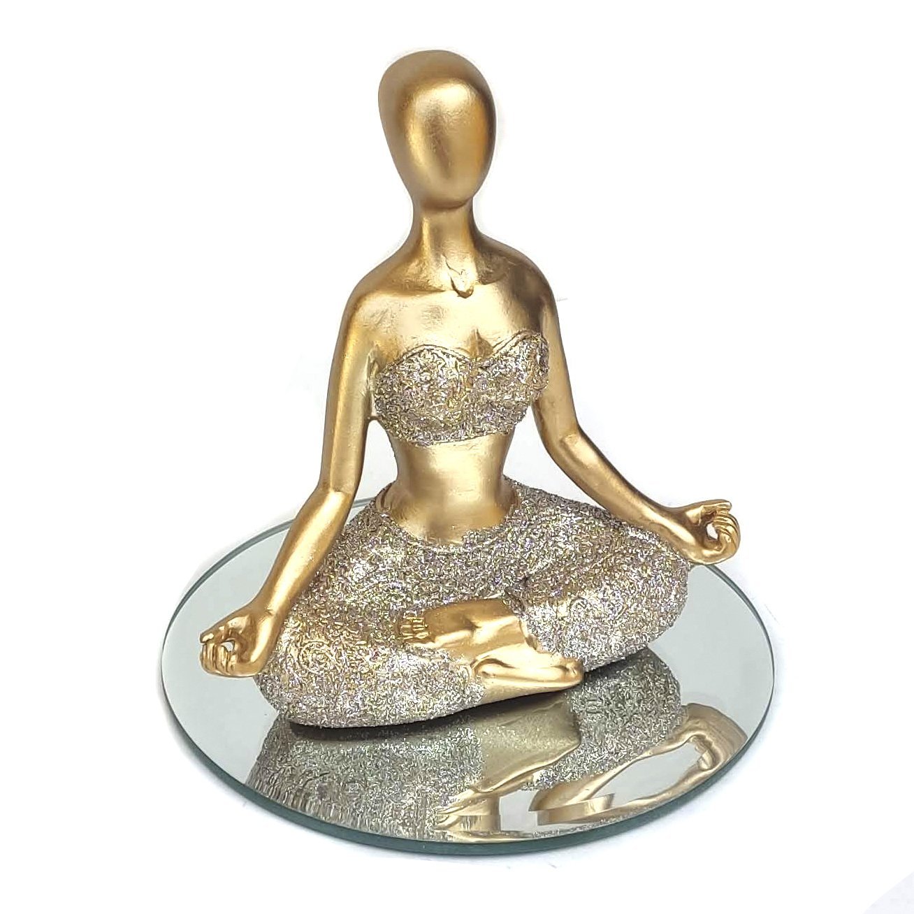Decoração Yoga Dourada Meditação Em Resina meditando posição B enfeite rezando com espelho - 2
