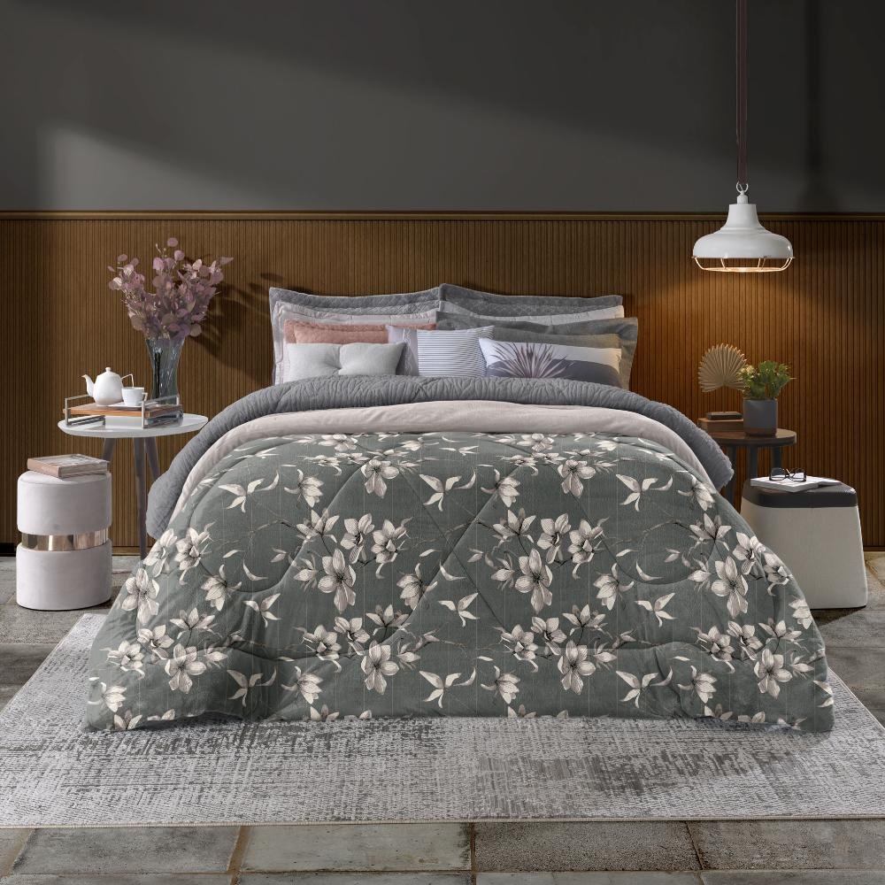 Edredom Plush Inove Estampado Solteiro Cor:Aura
