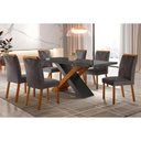 Ver imagem 1 de Conjunto: Mesa Sala Jantar Imperatriz Tampo Madeirado C/ Vidro Curvo 180x90 e 6 Cadeiras Amsterdã