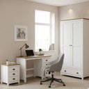 Ver imagem 1 de Conjunto 3 Peças Escrivaninha + Armário 2 Portas Gaveteiro 3 Gavetas 100% Madeira Maciça - Topázio Branco Freijó