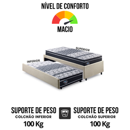 Bicama Box Solteiro Linho Bege 88x188 com 2 Colchões Gransleep Verticoil Ecoflex - 7