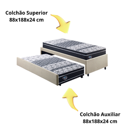 Bicama Box Solteiro Linho Bege 88x188 com 2 Colchões Gransleep Verticoil Ecoflex - 8