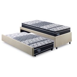 Bicama Box Solteiro Linho Bege 88x188 com 2 Colchões Gransleep Verticoil Ecoflex - 1