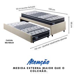 Bicama Box Solteiro Linho Bege 88x188 com 2 Colchões Gransleep Verticoil Ecoflex - 2