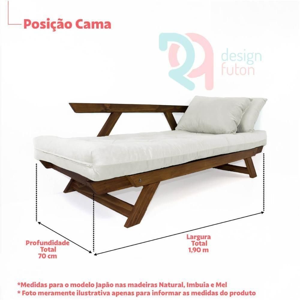Sofá Japão Futon Sarja Impermeável Bege em Madeira Maciça