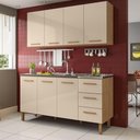 Ver imagem 1 de Armário de Cozinha Fortaleza 3 Portas 3 Gavetas MDF-MDP 157cm Amêndoa Off White Milani