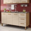 Ver imagem 2 de Armário de Cozinha Fortaleza 3 Portas 3 Gavetas MDF-MDP 157cm Amêndoa Off White Milani