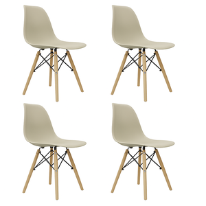 Kit 4 Cadeira Eiffel Moderno Bege Sala Jantar Base Madeira