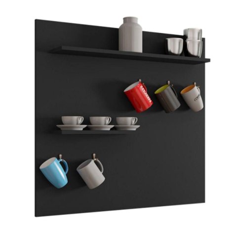 Painel Cantinho de Café 68cm MDP com Prateleiras Preto Oft Móveis
