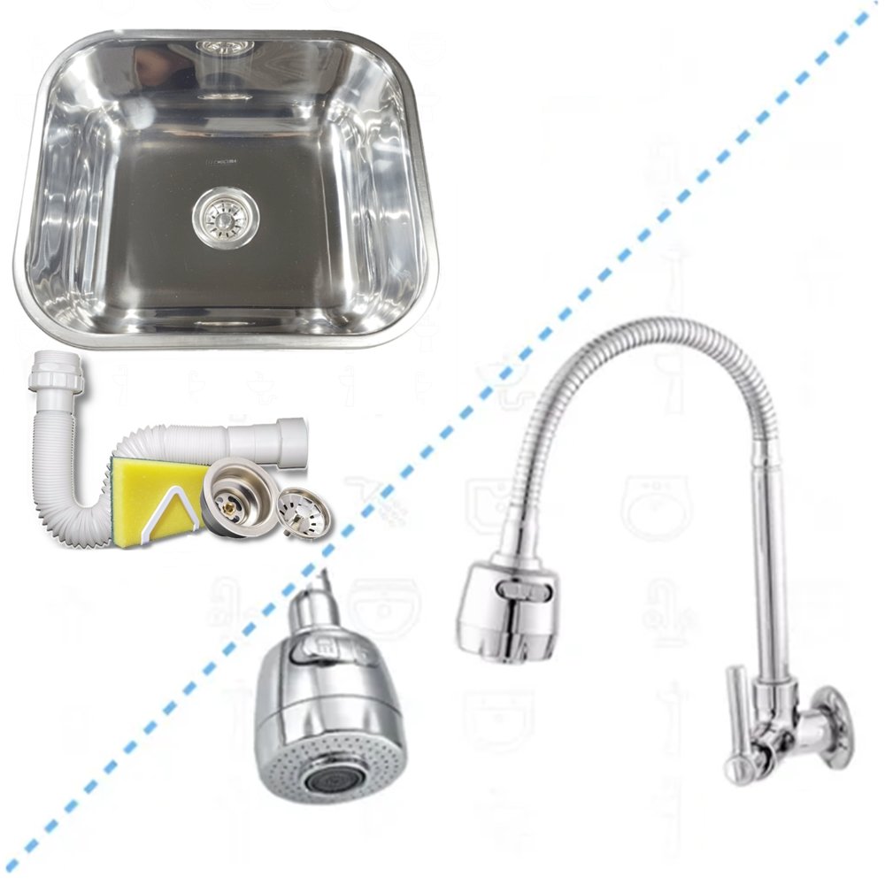 Kit Cuba Inox N3 40x34x17cm + Torneira Gourmet Junior Parede