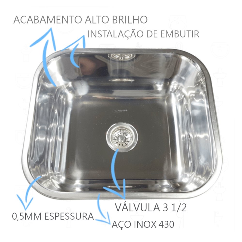 Kit Cuba Inox N3 40x34x17cm + Torneira Gourmet Junior Parede - 3