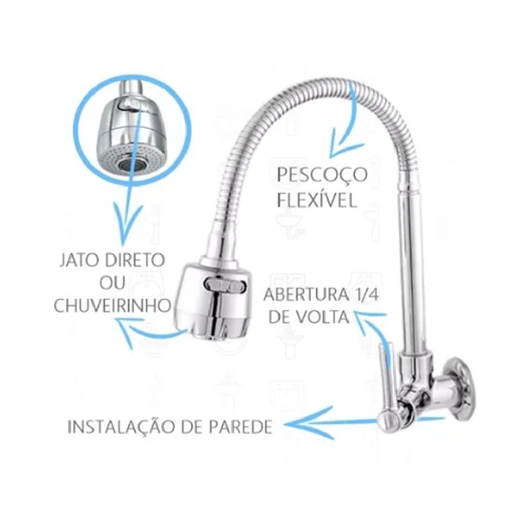 Kit Cuba Inox N3 40x34x17cm + Torneira Gourmet Junior Parede - 4