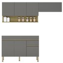 Ver imagem 1 de Armário de Cozinha 3 Peças Balcão sem Tampo 150cm Lina12 K02 Gris/Freijó - Mpozenato