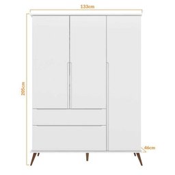 Guarda-roupa 3 Portas e Cômoda 3 Gavetas Melinda 100% Mdf Branco - 5