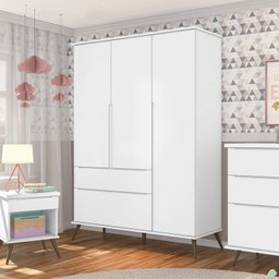 Guarda-roupa 3 Portas e Cômoda 3 Gavetas Melinda 100% Mdf Branco - 3