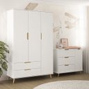 Ver imagem 1 de Guarda-roupa 3 Portas e Cômoda 3 Gavetas Melinda 100% Mdf Branco