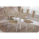 Ver imagem 1 de Conjunto: Mesa de Cozinha Elba Tampo Madeirado C/ Vidro 160cm e 6 Cadeiras Lisboa Cromada/freijo