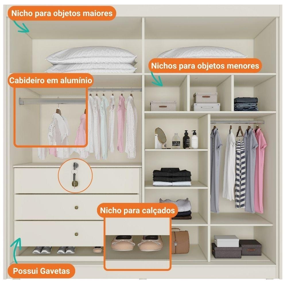 Guarda-Roupa Casal 100% Mdf 4 Portas 3 Gavetas 13 Nichos Nantes Europa Off White - 3