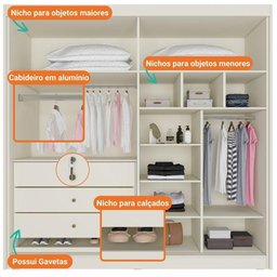 Guarda-roupa Casal 100% Mdf 4 Portas 3 Gavetas 13 Nichos Nantes Europa Off White - 6