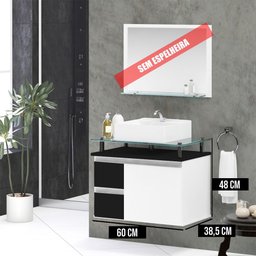 Gabinete Banheiro 2 Gavetas 1 Porta Diamante 60cm - Preto - 3