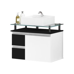 Gabinete Banheiro 2 Gavetas 1 Porta Diamante 60cm - Preto