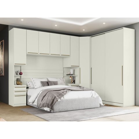 Quarto Modulado de Canto Casal Queen 5 Peças 9 Portas Seletto Henn - Areia