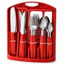 Ver imagem 1 de Faqueiro Inox 26 Peças Vermelho Jogo Talheres Cozinha Mesa Churrasco Completo