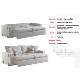 Sofá Cama Zeus 220cm 4 Lugares Retrátil e Reclinável Tecido Linho Innove Cor Grafite - 2