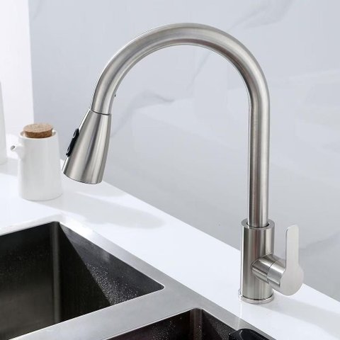 Torneira de Mesa Gourmet Monocomando Bancada Inox Fosco Prata