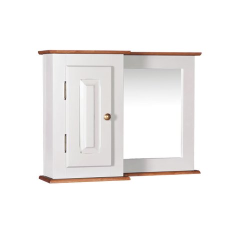 Armário de Banheiro com Espelho 1 Porta e Prateleira Dália 3059-80 - Off White/imbuia Glazer