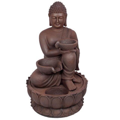 Fonte De Água Cascata Buda Flor Lotus Grande Luz Led Jardim