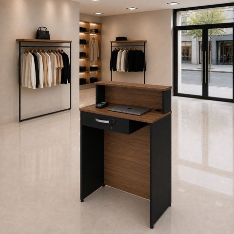 Balcão Caixa 82x40cm para Atendimento Recepção Comercial Gaveta com Fechadura Painel Frontal Elevado