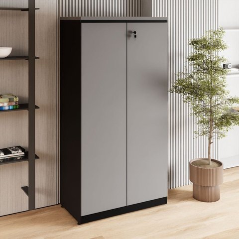 Armário Alto 160cm para Escritório 2 Portas com Chave Corporate F5 Cinza/Sagrado/Preto