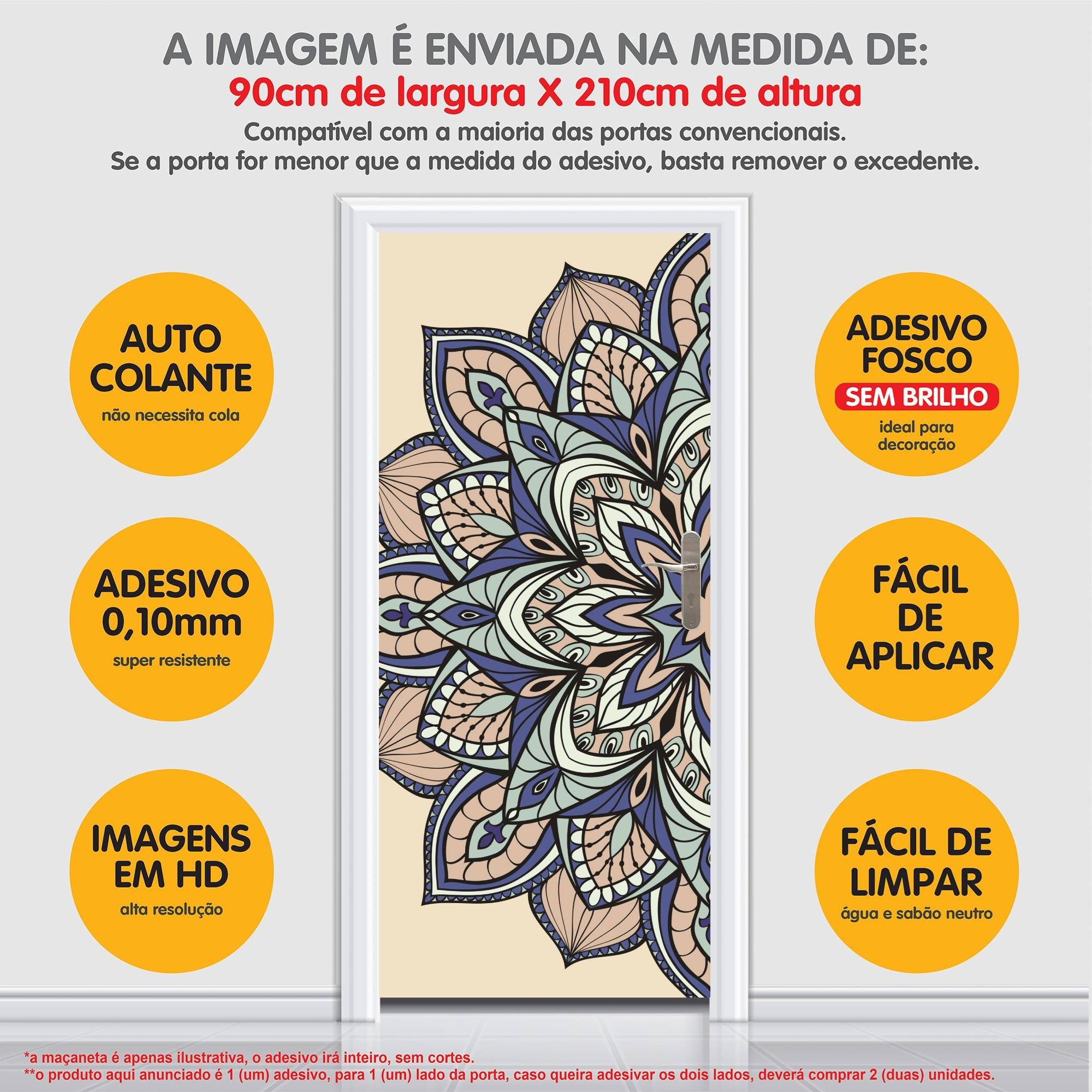 Adesivo Decorativo Porta Mandala Fundo Bege Tons Azul - 5