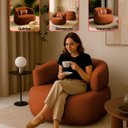 Ver imagem 2 de Poltrona Orgânica Chloe Boucle Terracota Redonda Decorativa com Almofada Plumante - Arkell