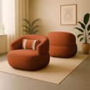 Ver imagem 1 de Poltrona Orgânica Chloe Boucle Terracota Redonda Decorativa com Almofada Plumante - Arkell