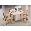 Ver imagem 1 de Conjunto: Mesa Sala Jantar Chanel C/ Tampo Madeirado C/ Vidro Orgânico 136x136cm e 6 Cadeiras Sofia