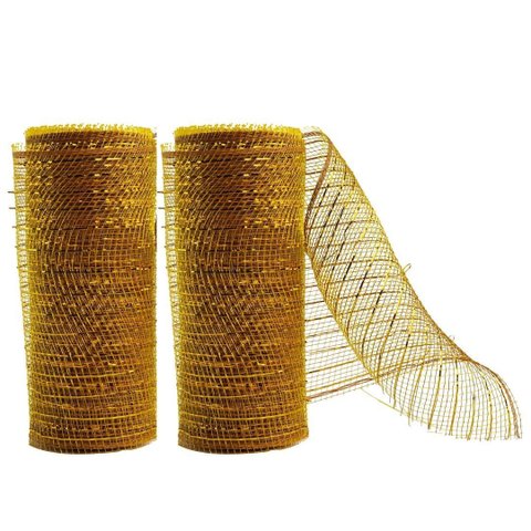 Kit 2 Telas Decorativa Fita Malha Tule Dourado Natal 15cm x 5 Metros - Magizi