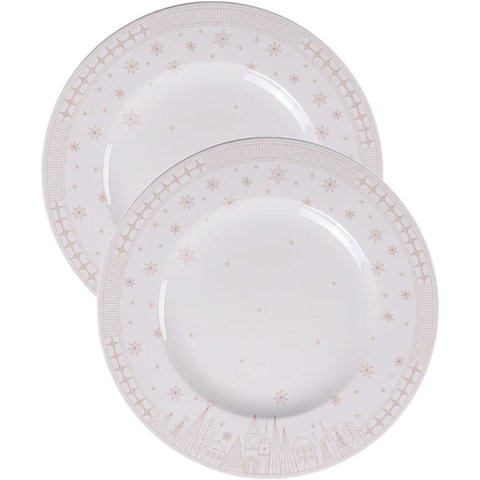 Kit Jogo Pratos Rasos Jantar 8pçs 8 Pessoas Natal Noel 28cm