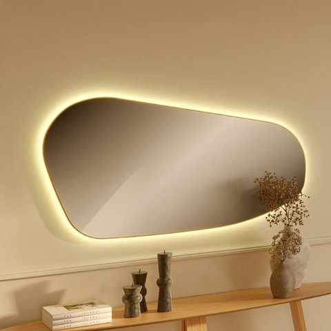 Espelho Decorativo Orgânico 135cm com LED 100% MDF Dalla Costa Cor:Carvalho Rosé