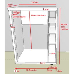 Bancada Bar com rodízios para embutir cervejeira frigobar ou adega:Nogueira - 4