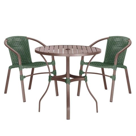 02 Cadeiras Floripa e Mesa Roma 100cm Marrom Trama Original Verde