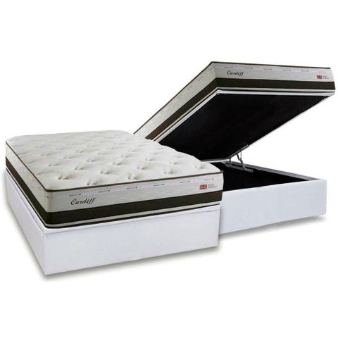 Cama Box Baú Casal: Colchão Molas Masterpocket Ensacadas Herval Maxspring Cardiff + Base Crc