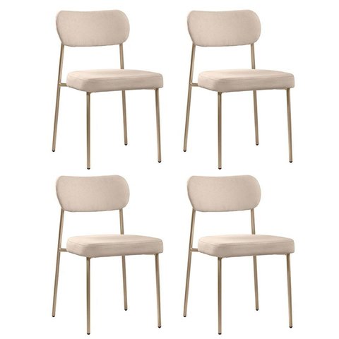 Kit 4 Cadeiras Sala de Jantar Tecido Bouclê Design Aço Carbono Lavinia Bege/Areia/Champagne