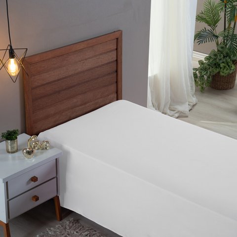 Roupa Cama Solteiro 300 Fios Lençol Virol sem Elástico de Algodão:branco