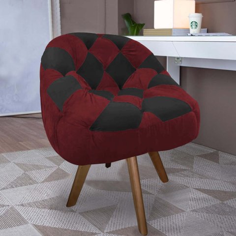 Poltrona Paloma Escritório Sala Giratória Madeira Suede Vinho e Suede Preto - Dominic Decor